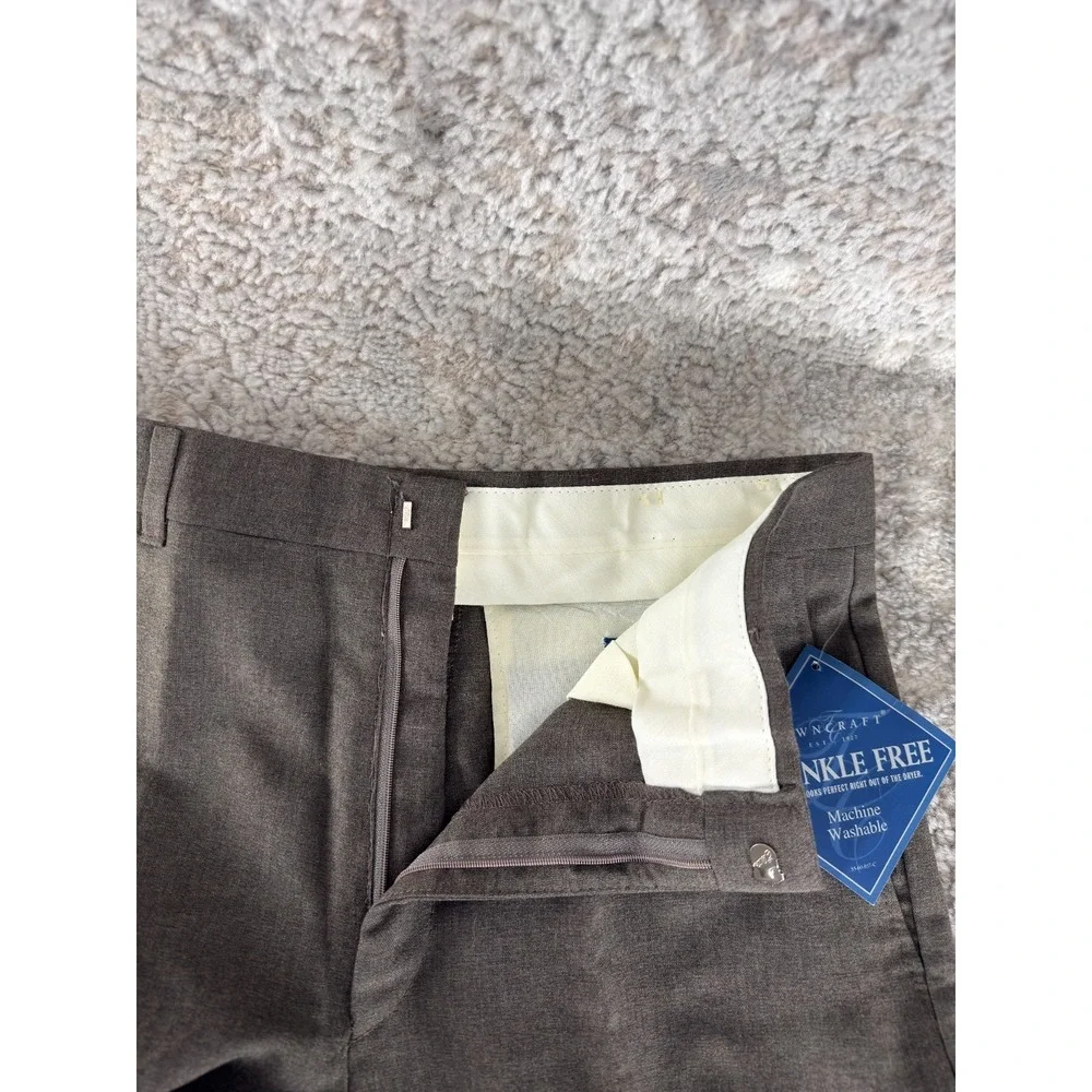 TownCraft Size W34 Worsted Wool Blend Minimalist Preppy Straight Leg Pants Brown